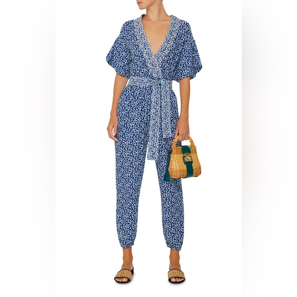 Ulla Johnson Reiko Jumpsuit in Blue Tiny Floral - Picture 2 of 15